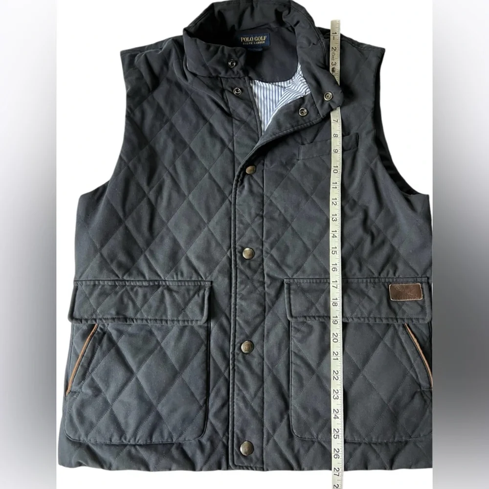 POLO GOLF RALPH LAUREN Classic Diamond Quilted Vest Navy Blue Seersucker Lining - Picture 5 of 11
